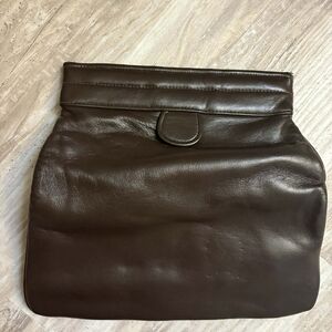 Vintage Brown Leather Clutch Foldover Minimalist 90s Quiet Luxury The Row Style